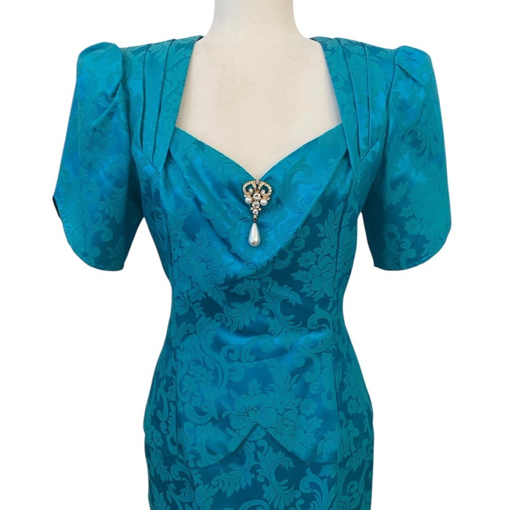 Scott McClintock Womens 1980s vintage Teal Formal Dress - Picture 6 of 9